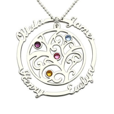Personalisierte Familienkette im Baum-Design mit 1-4 Namen und Geburtssteinen
