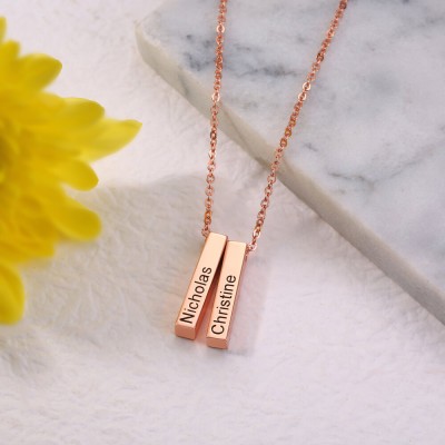 18 Karat Rosévergoldung personalisierte vertikale kurze 3D gravierte Bar Namenskette