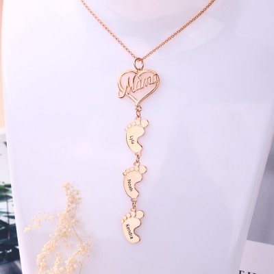 18 Karat Rosévergoldung Personalisierte Liebe Mama Herz 1-10 Baby Füße Charms Namenskette