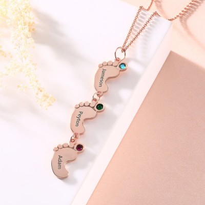 Benutzerdefinierte vertikale 1-10 Baby Feet Charms personalisierte Namenskette mit Geburtsstein
