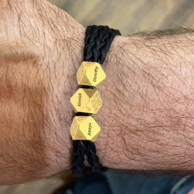 Vatertagsgeschenk Herren Geflochtenes Lederarmband mit polyedrischen benutzerdefinierten Perlen