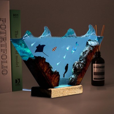 Harz-Ozean-Holz-Lampe, Mantarochen, Qualle, Nemo und Taucher, Heimdekoration, Weihnachtsgeschenk