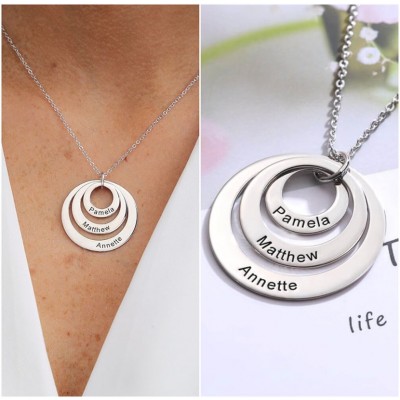 Personalisierte gravierte Doppel-Hoop-Namenskette mit 1-5 Kreisen Form Stil