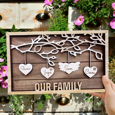 Custom Family Tree Wood Sign Name Engravings Home Decor Anniversary Christmas Gift
