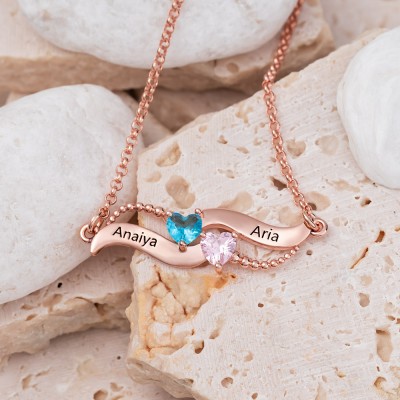 Personalisierte Geburtsstein-Halsketten mit 2 Namen als Valentinstagsgeschenke