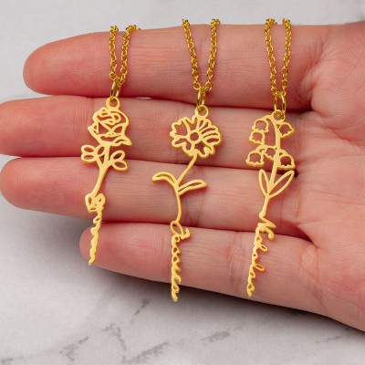 Personalisierte Blumennamenskette mit Geburtsblumengeschenk für Sie