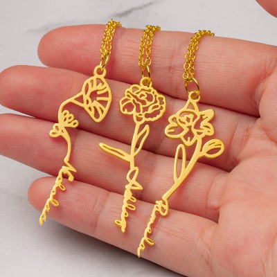 Personalisierte Blumennamenskette mit Geburtsblumengeschenk für Sie
