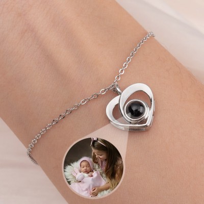 Personalisiertes Memorial-Fotoprojektions-Herz-Charm-Armband