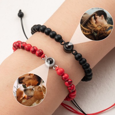Personalisiertes Fotoprojektions-Perlenarmband für den Valentinstag der Seelenverwandten der Frau