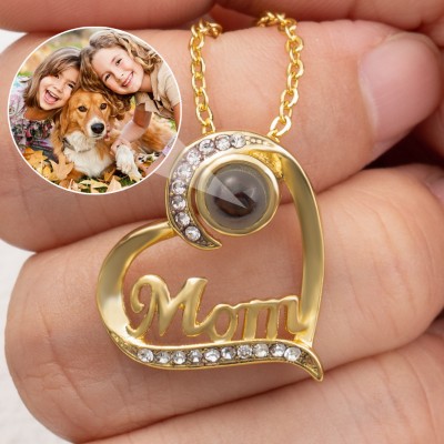Personalisierte Projektions-Foto-Herz-Halskette für Mama als Weihnachtsgeschenk