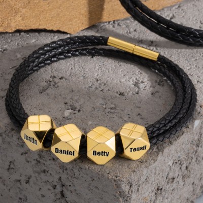 Geflochtenes Herrenarmband mit polyedrischen, personalisierten Namensperlen, Weihnachts- und Geburtstagsgeschenk für Vater, Ehemann, Freund