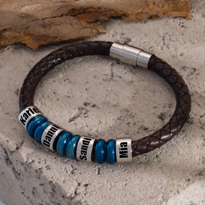 Herrenarmband mit personalisierten Perlen mit Namensgravur, Weihnachts- und Geburtstagsgeschenk für Vater, Ehemann, Freund