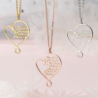 Personalisierte Umarmung und Liebesherz 1-8 Namenskette mit 18 Karat Rosévergoldung