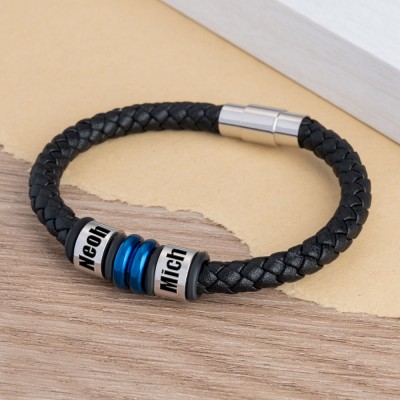 Herrenarmband mit personalisierten Perlen mit Namensgravur, Weihnachts- und Geburtstagsgeschenk für Vater, Ehemann, Freund