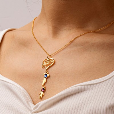 Mama Herz Anhänger mit Geburtsstein 1-10 Kinder Charms