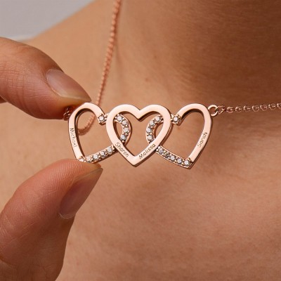 Personalisierte Goldherzen gravierte Namensketten mit 2-3 Liebesherzen Schmuck für Sie