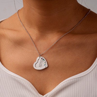Gravierbare Herz-Familiennamen-Halskette mit 1-6 Geburtssteinen