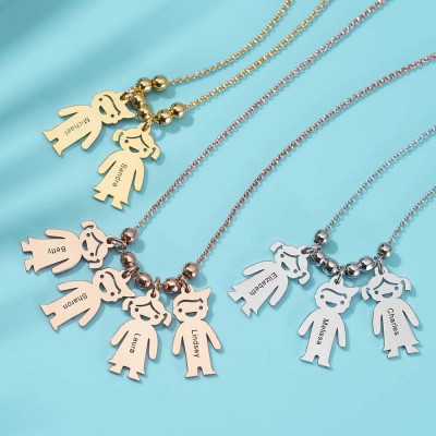 Silberne personalisierte gravierte Namensketten mit 1-10 Kinder Kinderanhängern