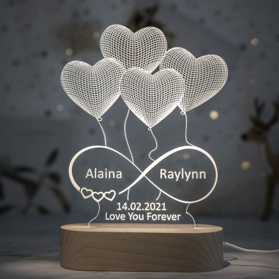 Personalisierte 3D-Illusions-Lampennacht mit eingravierten Namen für ihre Freundin-Frau
