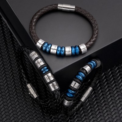 Benutzerdefinierte Bead Braid Name Lederarmbänder mit 1-10 Perlen