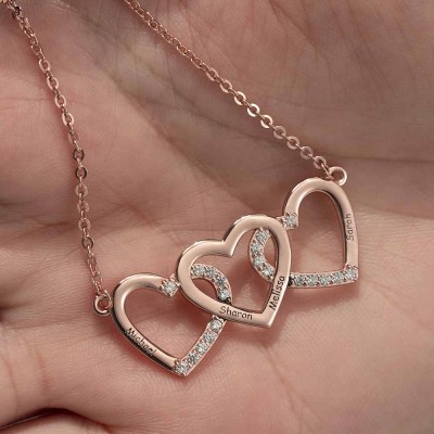 18 Karat Rosévergoldung Personalisierte Herzen Gravierte Namenskette Valentinstagsgeschenk