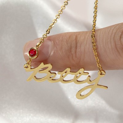 Personalisierte personalisierte Namenskette im "Carrie" Stil mit Geburtsstein
