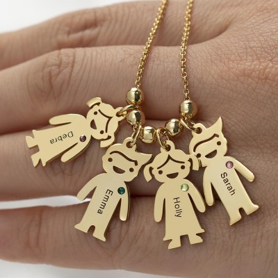 Personalisierte Familie 1-10 Kinder Charms Namensgravur Halskette mit Geburtsstein
