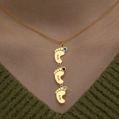 Vertikale Baby Feet Charms Personalisierte 1-10 Namenskette mit Geburtssteinen