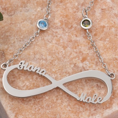 Personalisierte Infinity-Halskette mit 1–8 Namen und Geburtssteinen als Muttertagsgeschenk