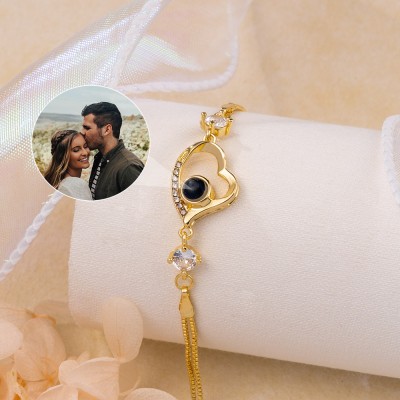 Benutzerdefiniertes Fotoprojektions-Herzarmband für Paar-Seelenverwandte-Valentinstag-Geschenkideen
