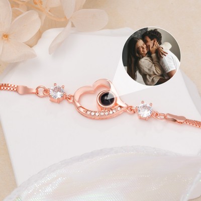 Individuelles Fotoprojektions-Herz-Charm-Armband für Paar, Seelenverwandte, Valentinstag-Geschenkideen