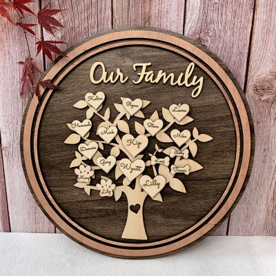 Benutzerdefinierte Stammbaum Holzschild Name Graviert Home Wall Decor Weihnachtsgeschenk