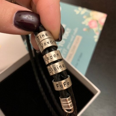 Herren personalisierte geflochtene Perlen gravierte Namen Lederarmbänder mit 1-10 Perlen