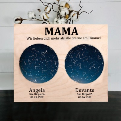 Individueller Sternkarte von Datum Nachthimmel Konstellation Holz Zeichen für Mama Oma Muttertag Geschenk