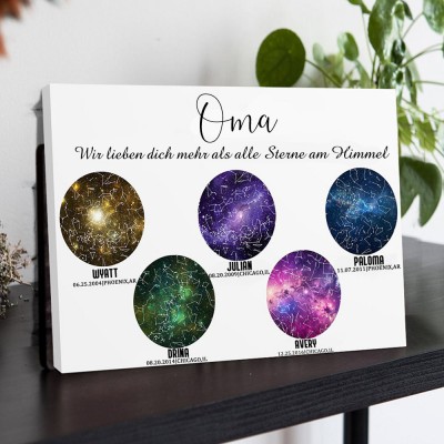 Individueller Sternkarte von Datum Nachthimmel Konstellation Wandkunst Holz Zeichen für Oma Muttertag Geschenk