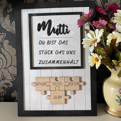 Personalisierte Muttertagsgeschenk Mama Du bist das Teil, das uns zusammenhält Puzzleteile Namensschild Wanddekoration