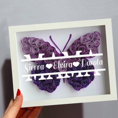 Personalisierte Mama Schmetterling Blume Schatten Box mit Kindern Namen für Muttertag