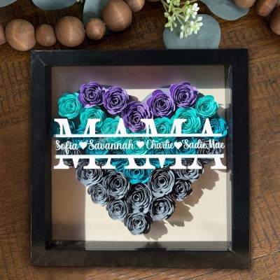 Personalisierte Mama Blume Schatten Box mit Kindern Namen für Muttertag