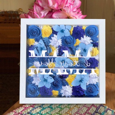 Personalisierte Mama Blume Schatten Box mit Kindern Namen für Muttertag