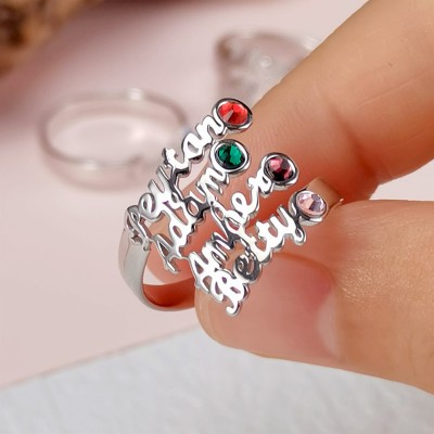 S925 Sterling Silber personalisierter Namensring mit Geburtsstein
