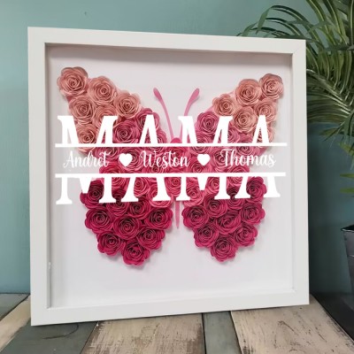 Personalisierte Mama Schmetterling Blume Schatten Box mit Kindern Namen für Muttertag