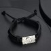 Men's Rectangle Photo Engraved Tag Bracelet Black Leather Strap